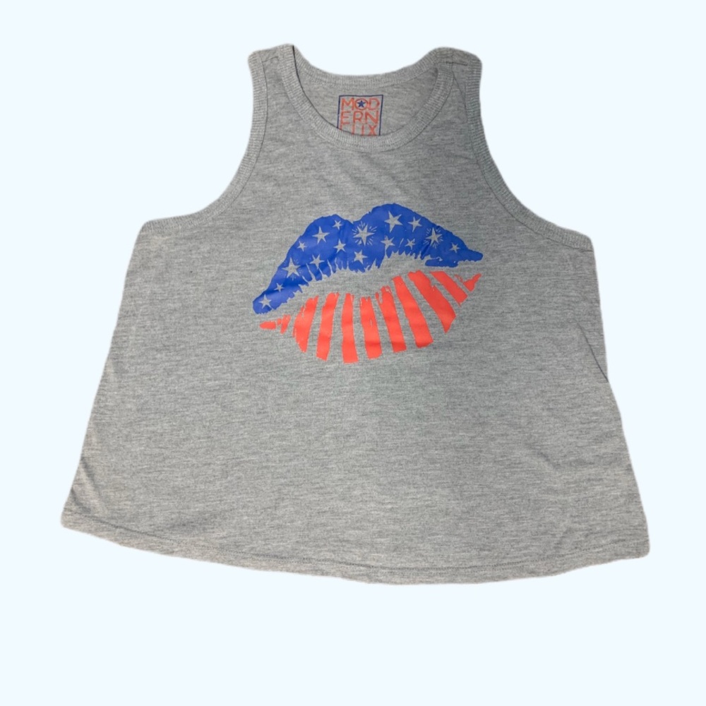 Modern Lux Tank Top American Flag Women’s Gray M